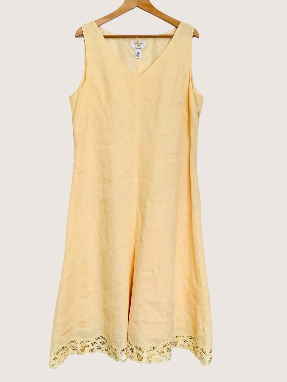 Talbots Irish Linen Dress Yellow Sleeveless w/ Guipure Lace Hem Spring wedding